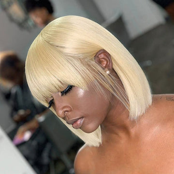 Blonde 613 / Natural Black Glueless Bob Wigs with Bangs - US Only