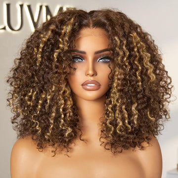 Exclusive Sale | 1 SEC INSTALL WIG | Honey Blonde Highlight Kinky Curly Glueless 5x5 Closure HD Lace Wig Breathable Cap