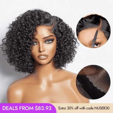 New Customers Only | Trendy Short Cut Curly Minimalist HD Lace Glueless Side Part Wig 100% Human Hair