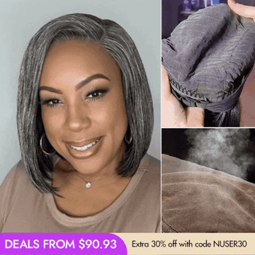 New Customers Only | AiryFit™ Scalp Care Wigs -Salt and Pepper Glueless Minimalist HD Lace Bob Wig Pre-Cut Lace - US Only