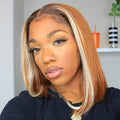 613 Highlight Amber Silky Straight Minimalist Lace Glueless Mid Part Bob Wig 100% Human Hair- US Only