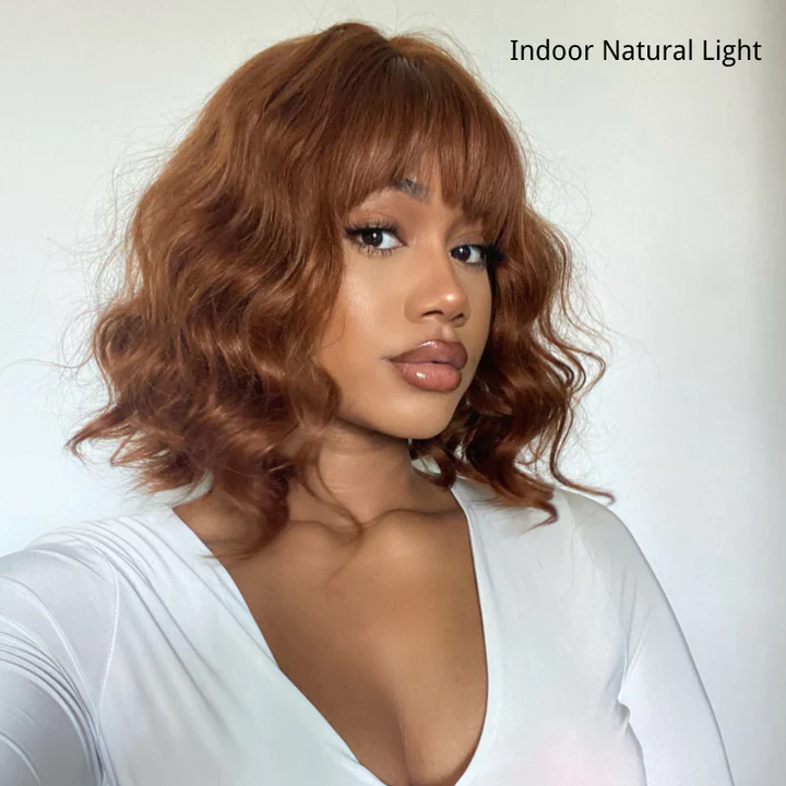 Throw On & Go | Bronze Brown Big Ocean Wave Wig With Bangs - US Only