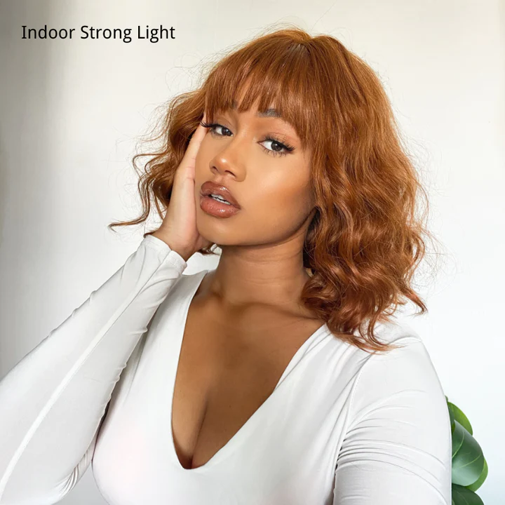 Throw On & Go | Bronze Brown Big Ocean Wave Wig With Bangs - US Only