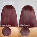 Weekly Special | Put On and Go Reddish Purple / Brown Highlight / Natural Black Layered Cut Yaki Straight Minimalist Lace Bob Wig with Bangs