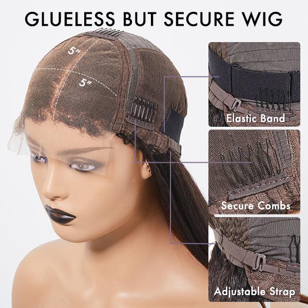 4C Edges | Kinky Edges Black to Brown Ombre Kinky Straight 5x5 Closure Lace Glueless Side Part Long Wig- US ONLY