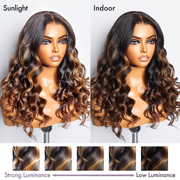 Weekly Special | Beginner Friendly Brown Highlights Bouncy Loose Wave Glueless Minimalist HD Lace Wig - US Only