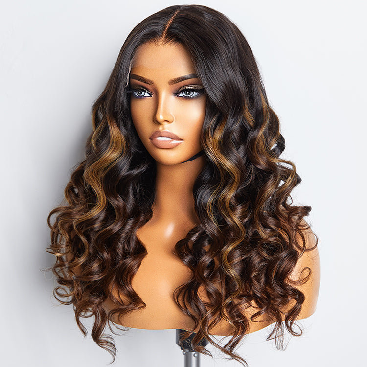 Weekly Special | Beginner Friendly Brown Highlights Bouncy Loose Wave Glueless Minimalist HD Lace Wig - US Only