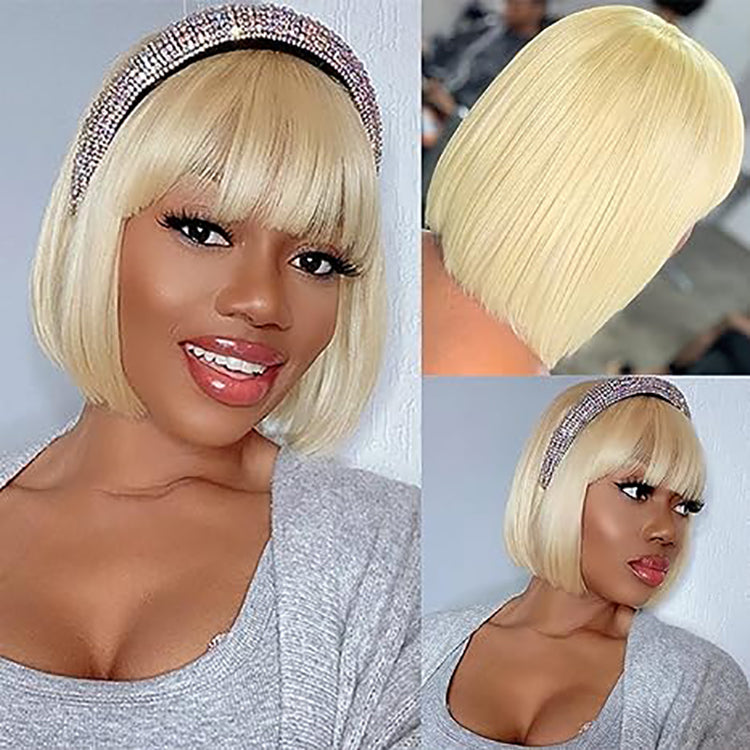 Blonde 613 / Natural Black Glueless Bob Wigs with Bangs  - US Only