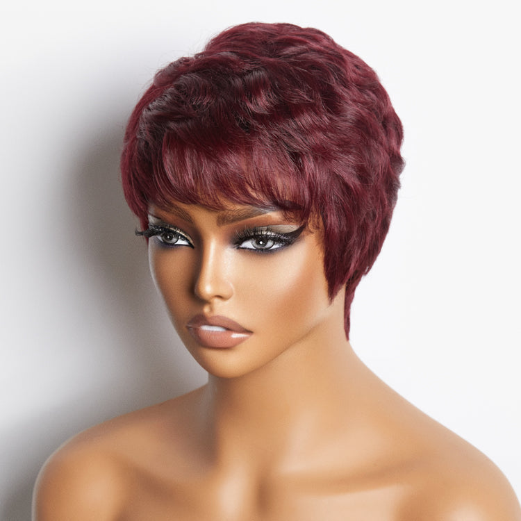 Burgundy 99J Short Pixie Cut Ready To Go Wig 100% Human Hair - US Only