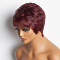 Burgundy 99J Short Pixie Cut Ready To Go Wig 100% Human Hair - US Only