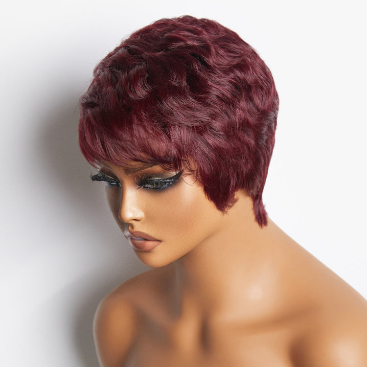 Burgundy 99J Short Pixie Cut Ready To Go Wig 100% Human Hair - US Only