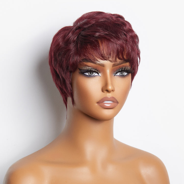 Burgundy 99J Short Pixie Cut Ready To Go Wig 100% Human Hair - US Only