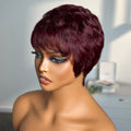 Burgundy 99J Short Pixie Cut Ready To Go Wig 100% Human Hair - US Only