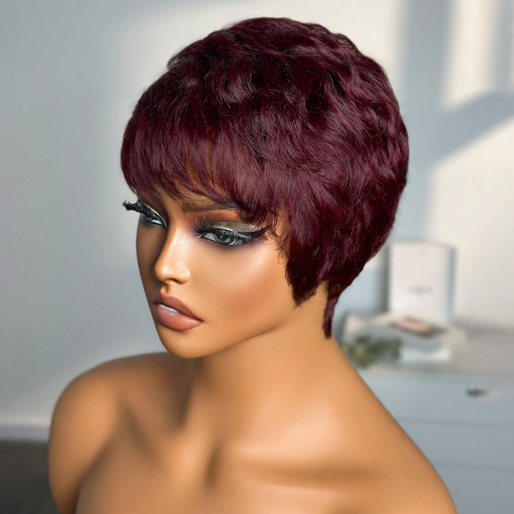 Burgundy 99J Short Pixie Cut Ready To Go Wig 100% Human Hair - US Only