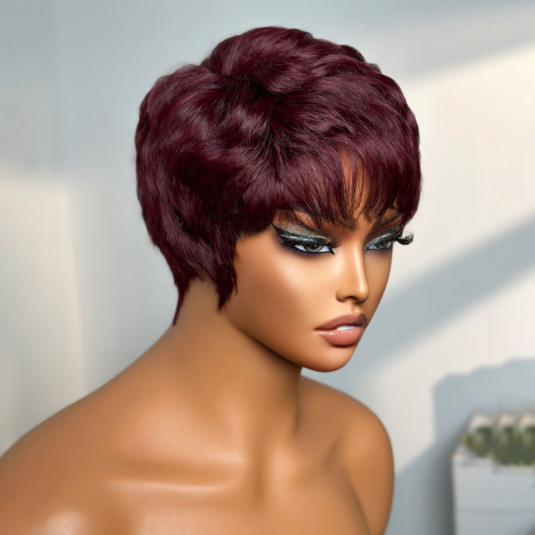 Burgundy 99J Short Pixie Cut Ready To Go Wig 100% Human Hair - US Only