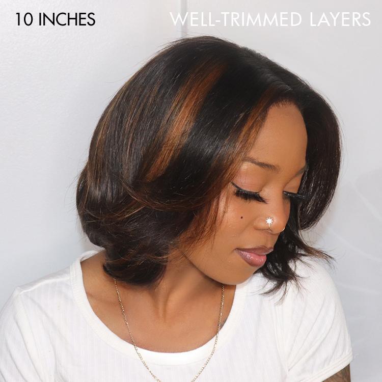 Exclusive Sale | Limited Design | Blonde Highlights Glueless 5x5 Closure HD Lace Stacked Bob Wig | Large & Small Cap Size