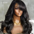 Brown Mix Black / Natural Black C Part Glueless Loose Wave 5x5 Closure Wig with Bangs- US ONLY