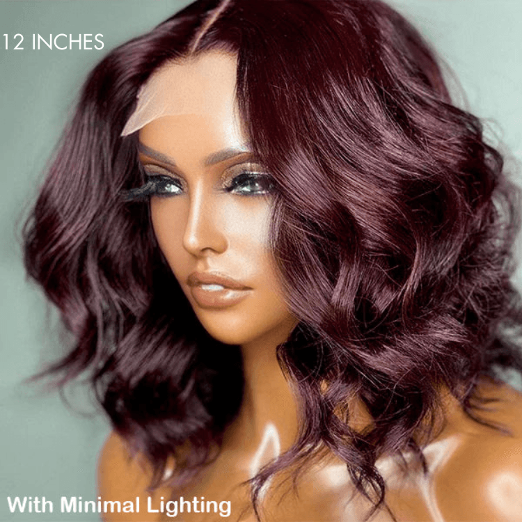 Dark Plum 99J Hair Color Wig Loose Wave Minimalist HD Lace Glueless Mid Part Short Wig - US Only