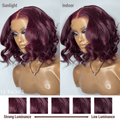 Dark Plum 99J Hair Color Wig Loose Wave Minimalist HD Lace Glueless Mid Part Short Wig - US Only