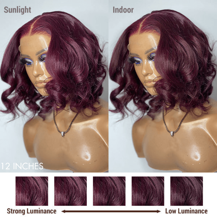 Dark Plum 99J Hair Color Wig Loose Wave Minimalist HD Lace Glueless Mid Part Short Wig - US Only