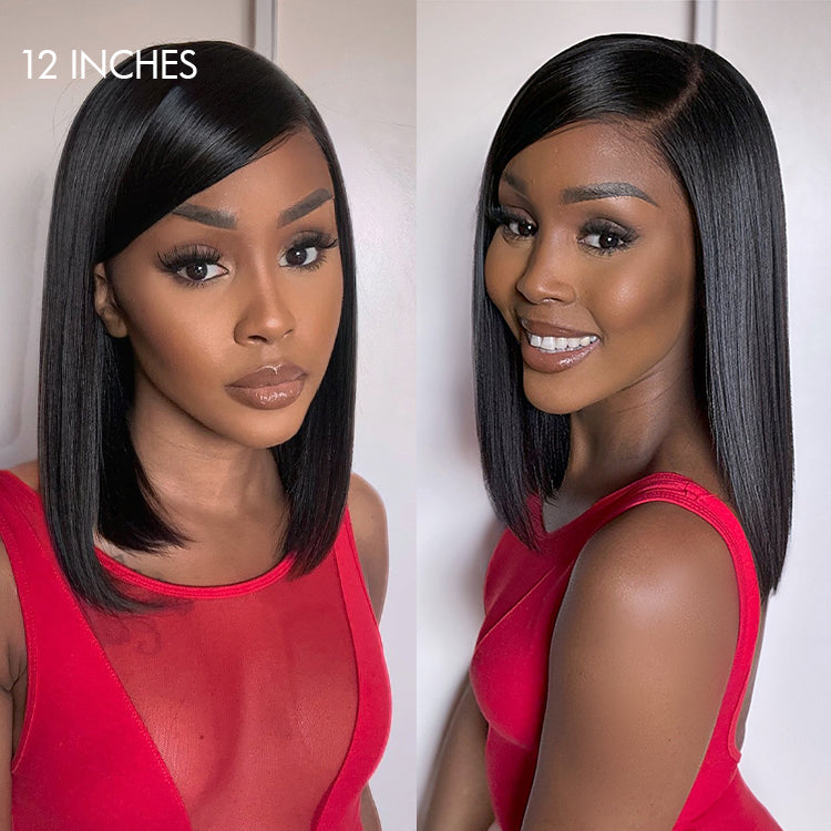 Special Deal | Swoop Bangs Breathable Cap Deep Left C Part Silky Straight Glueless 5x5 Closure Lace Bob Wig