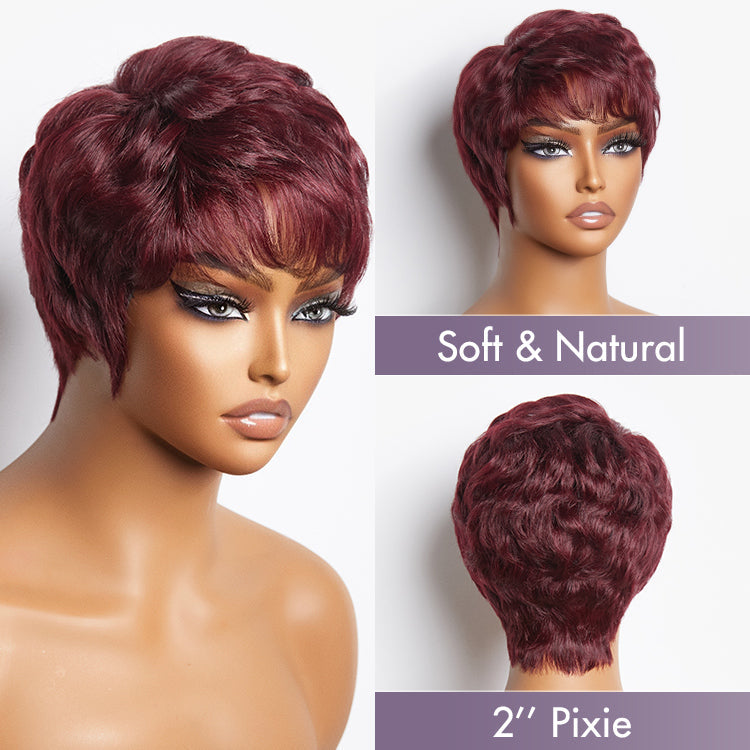 Burgundy 99J Short Pixie Cut Ready To Go Wig 100% Human Hair - US Only