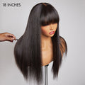 Points Reward | 18 Inches Yaki Straight Ultra Natural Minimalist Undetectable Lace Long Wig With Bangs 100% Human Hair