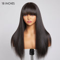 Points Reward | 18 Inches Yaki Straight Ultra Natural Minimalist Undetectable Lace Long Wig With Bangs 100% Human Hair