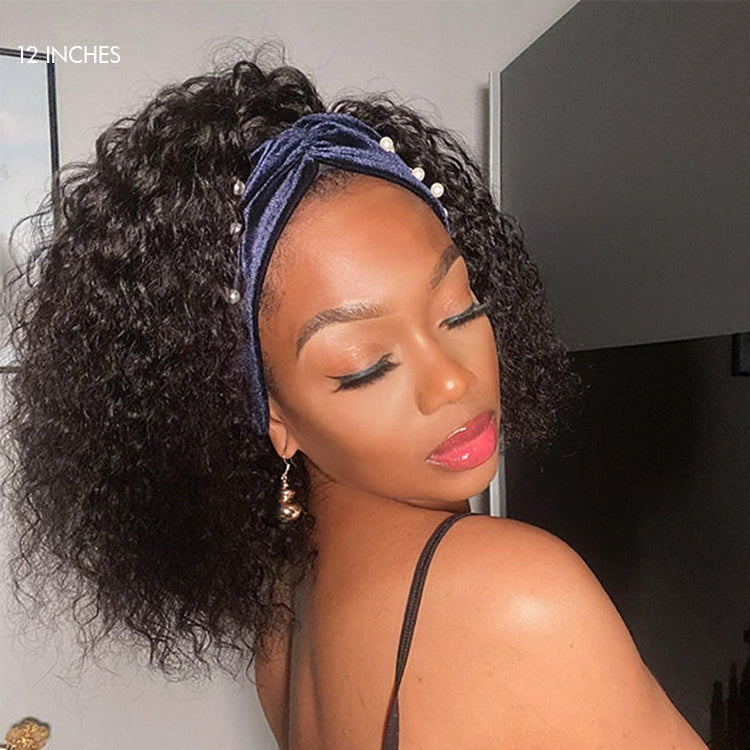 Crazy Wednesday | Deep Wave Glueless Curly Bob Wig Headband Wig 100% Human Hair (Get Free Trendy Headbands)