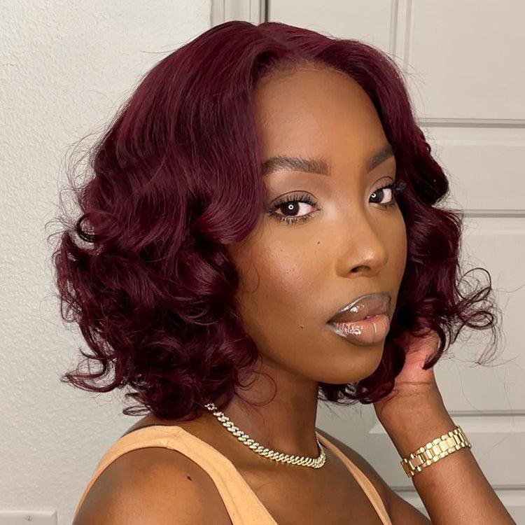 Dark Plum 99J Hair Color Wig Loose Wave Minimalist HD Lace Glueless Mid Part Short Wig - US Only