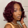 Dark Plum 99J Hair Color Wig Loose Wave Minimalist HD Lace Glueless Mid Part Short Wig - US Only