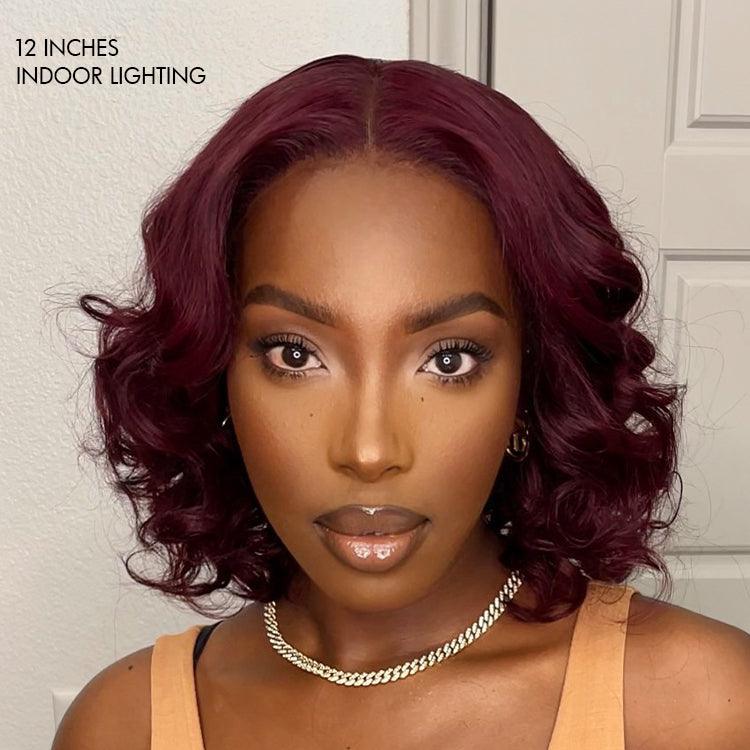 Dark Plum 99J Hair Color Wig Loose Wave Minimalist HD Lace Glueless Mid Part Short Wig - US Only