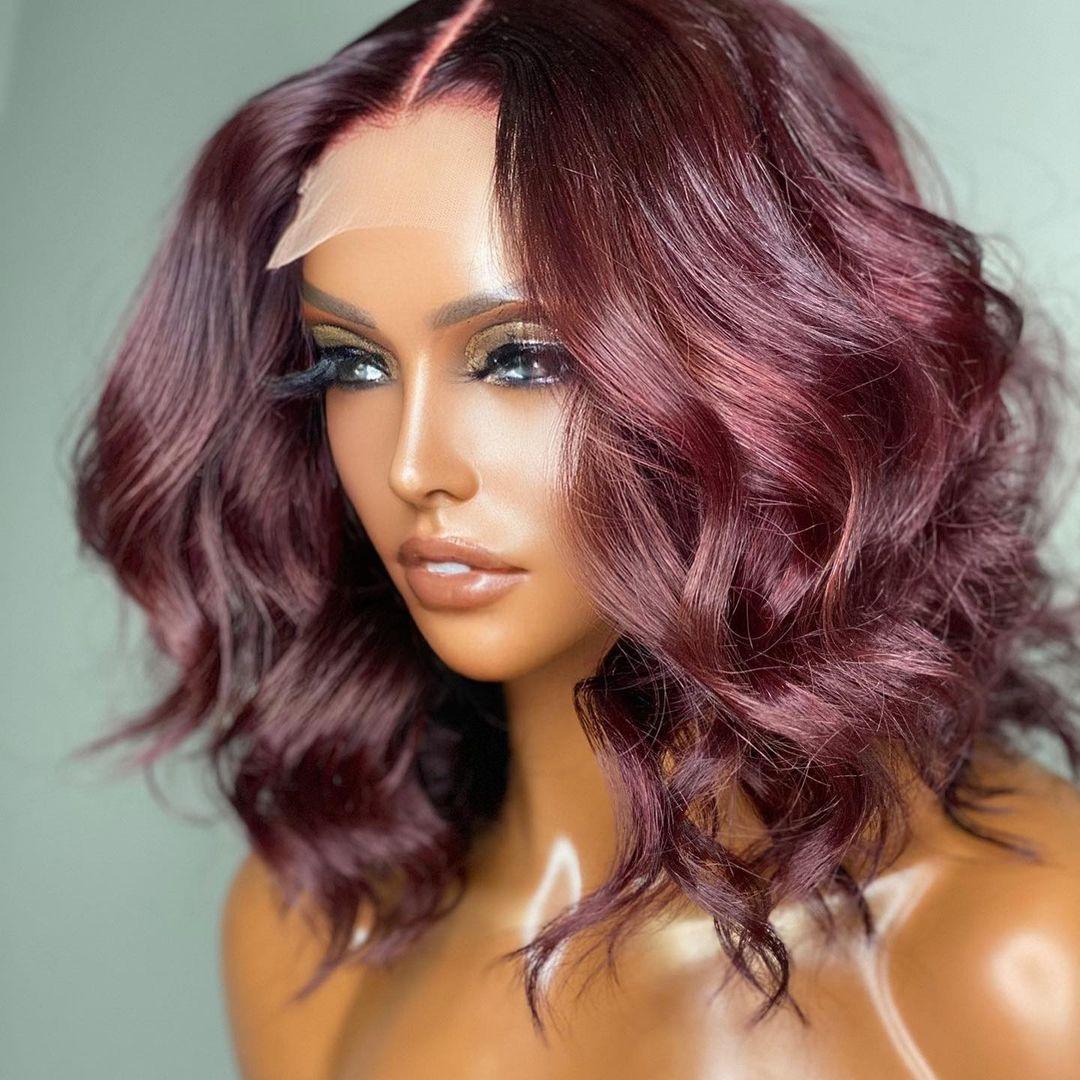 Dark Plum 99J Hair Color Wig Loose Wave Minimalist HD Lace Glueless Mid Part Short Wig - US Only
