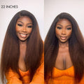 4C Edges | Kinky Edges Black to Brown Ombre Kinky Straight 5x5 Closure Lace Glueless Side Part Long Wig- US ONLY