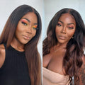 4C Edges | Kinky Edges Black to Brown Ombre Kinky Straight 5x5 Closure Lace Glueless Side Part Long Wig- US ONLY