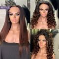 4C Edges | Kinky Edges Black to Brown Ombre Kinky Straight 5x5 Closure Lace Glueless Side Part Long Wig- US ONLY