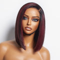 Weekly Special | Dark Red Highlights Silky Blunt Cut C Part Glueless Minimalist Lace Bob Wig Beginner Friendly