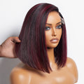 Weekly Special | Dark Red Highlights Silky Blunt Cut C Part Glueless Minimalist Lace Bob Wig Beginner Friendly