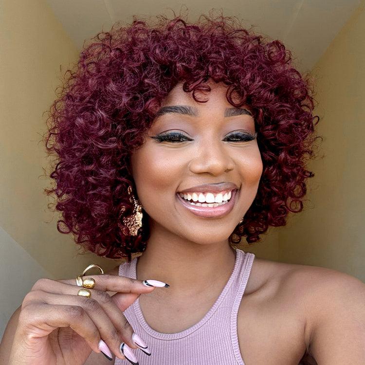Exclusive Sale | Beginner Friendly Dark Red Water Wave Glueless Minimalist Lace Wig with Bangs