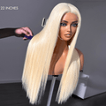 PreMax Wigs - 180% Density Easily Redyed 613 Silky Straight 5x5 Closure HD Lace Glueless Mid Part Long Wig Pre-cut & Plucked & Bleached