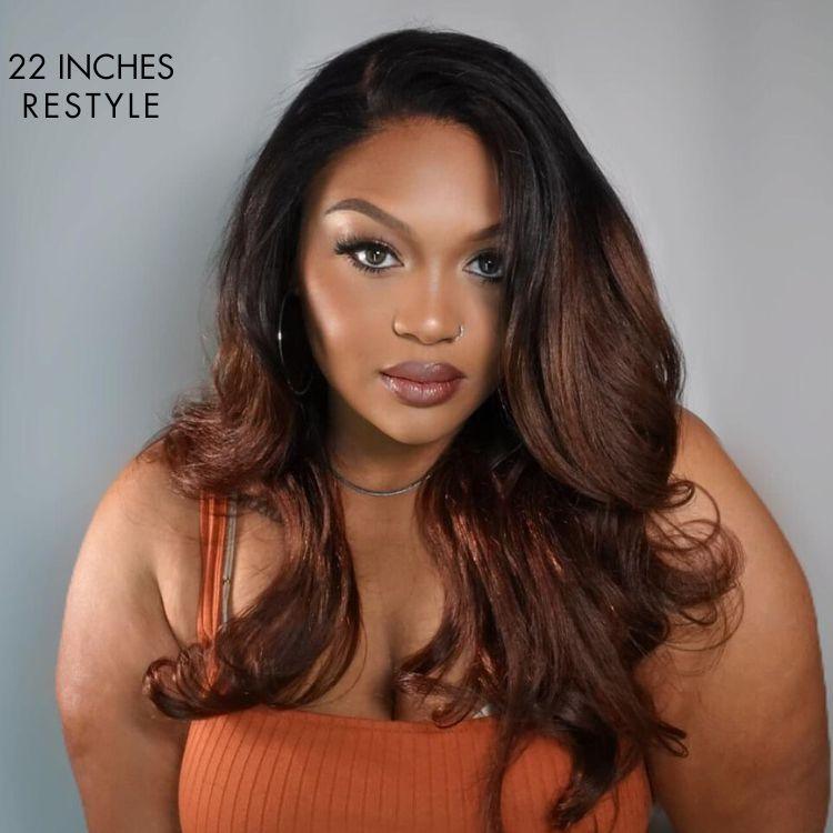4C Edges | Kinky Edges Black to Brown Ombre Kinky Straight 5x5 Closure Lace Glueless Side Part Long Wig- US ONLY