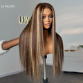 Exclusive Sale | Honey Blonde Highlight Silky Straight Glueless 5x5 Closure HD Transparent Lace Long Wig