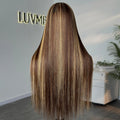 Exclusive Sale | Honey Blonde Highlight Silky Straight Glueless 5x5 Closure HD Transparent Lace Long Wig