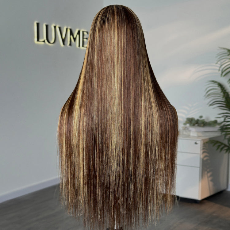 Exclusive Sale | Honey Blonde Highlight Silky Straight Glueless 5x5 Closure HD Transparent Lace Long Wig