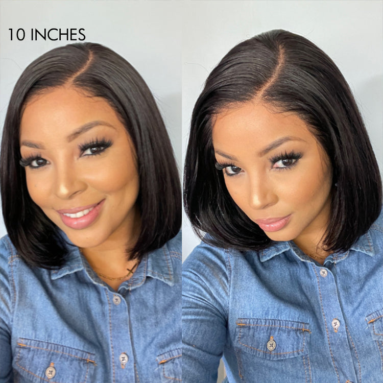 Exclusive Deal | Super Natural C Part Natural Black / Blonde Highlight Glueless Lace Bob Wig 100% Human Hair | Fits All Face Shapes