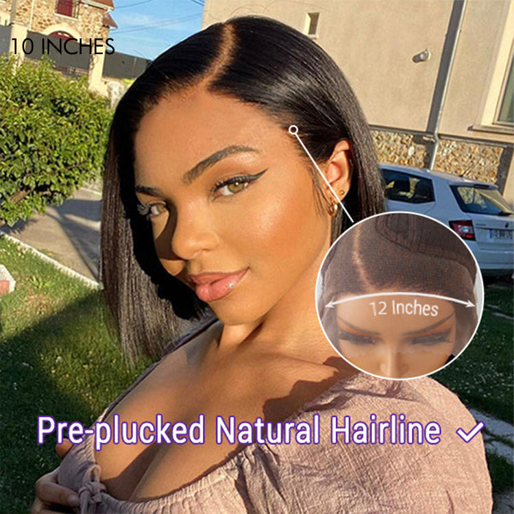 Exclusive Deal | Super Natural C Part Natural Black / Blonde Highlight Glueless Lace Bob Wig 100% Human Hair | Fits All Face Shapes