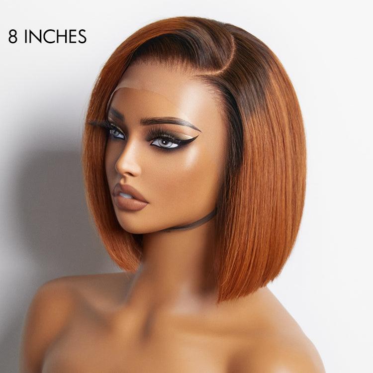 Exclusive Sale | Ginger Ombre Silky Blunt Cut Glueless 13x4 Lace Front Short Bob Wig 100% Human Hair