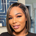 Exclusive Deal | Super Natural C Part Natural Black / Blonde Highlight Glueless Lace Bob Wig 100% Human Hair | Fits All Face Shapes