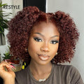 Dark Reddish Brown Water Wave Glueless 5x5 Closure Lace Short Curly Wig  - US Only