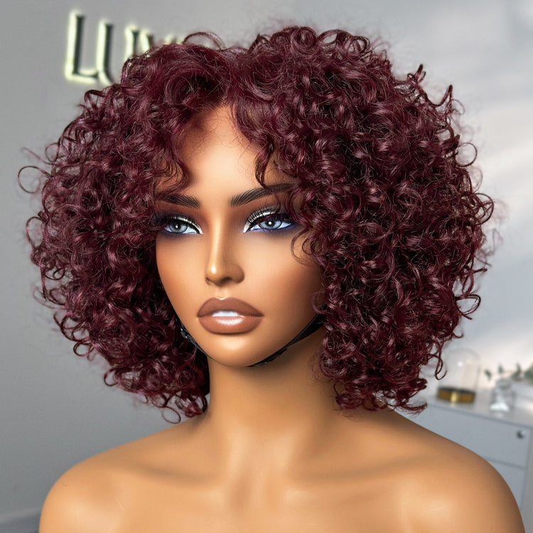 Weekly Special | Trendy Burgundy Curly Bob Glueless Minimalist HD Lace T Part 99J Hair Color Wig 100% Human Hair